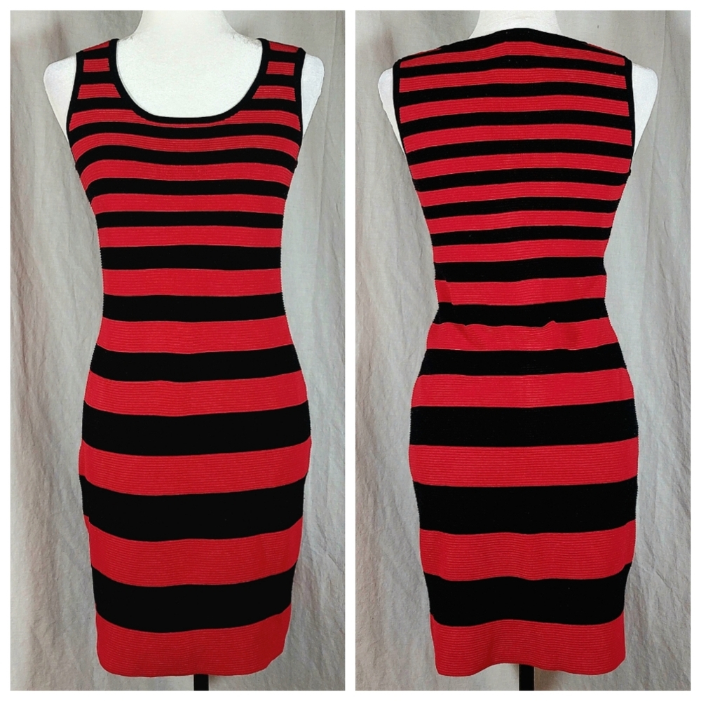 Carmen Red & Black Striped Sleeveless Bodycon Dress, M/L, EUC